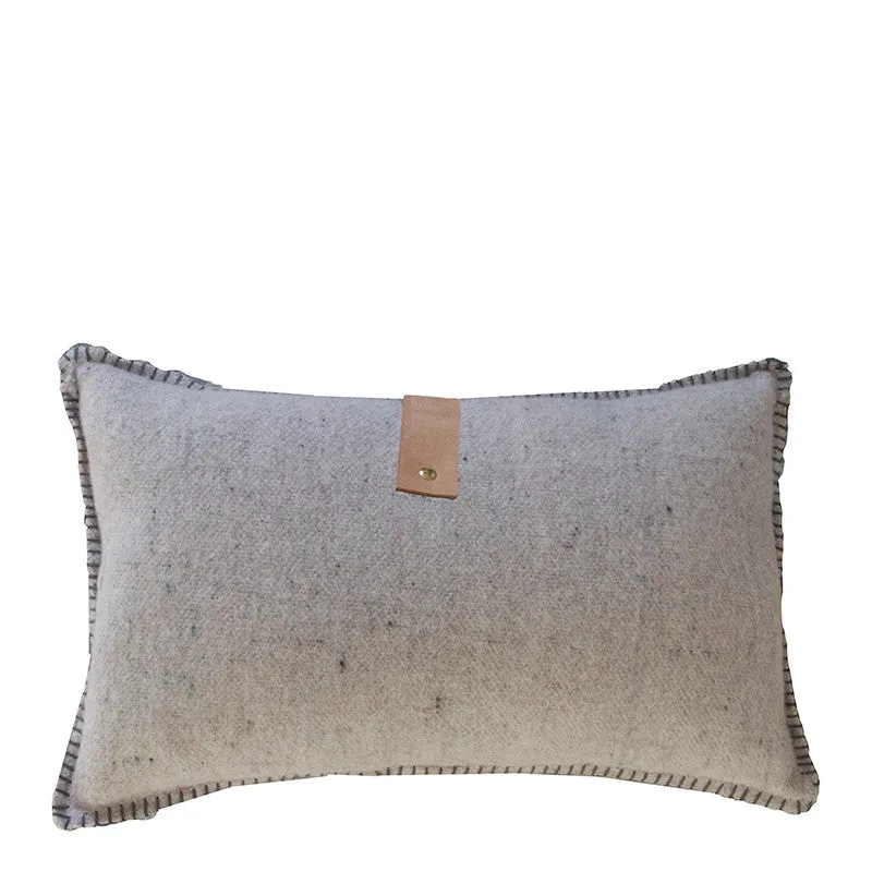 GREY MERINO WOOL BLEND CUSHION WITH LEATHER 35cm x 55cm