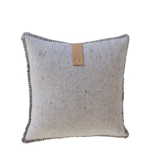 GREY MERINO WOOL BLEND CUSHION WITH LEATHER 45cm