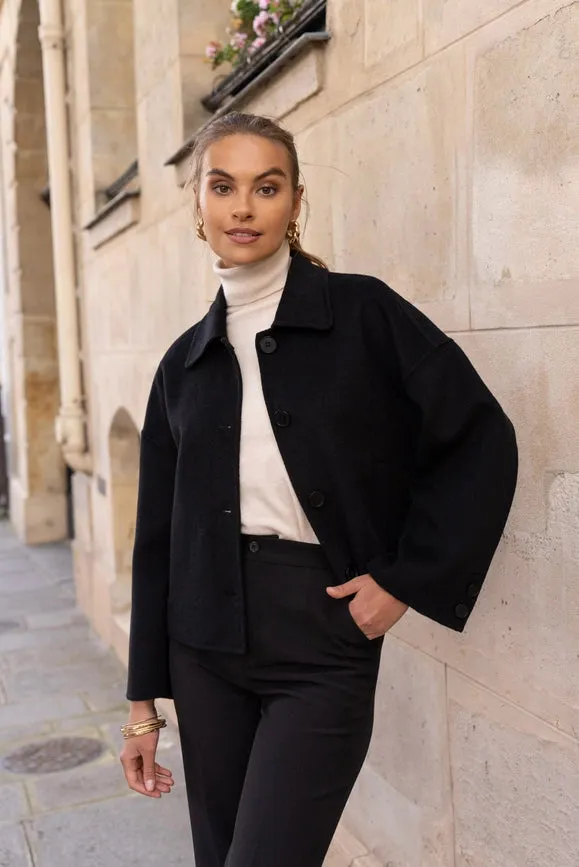 Handmade Oversized Cropped Wool Coat Black