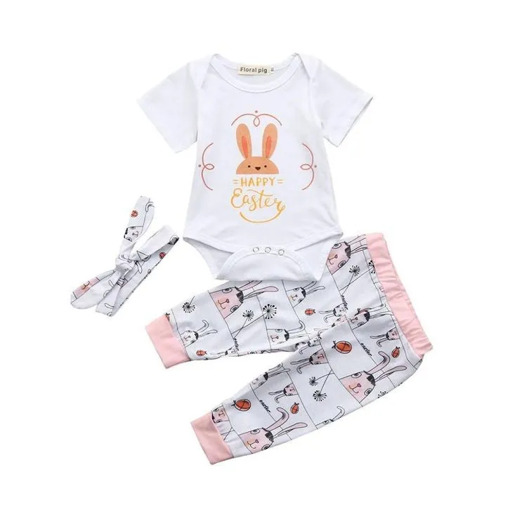 Happy Easter Romper with Bunny Pants and Headband #1000811