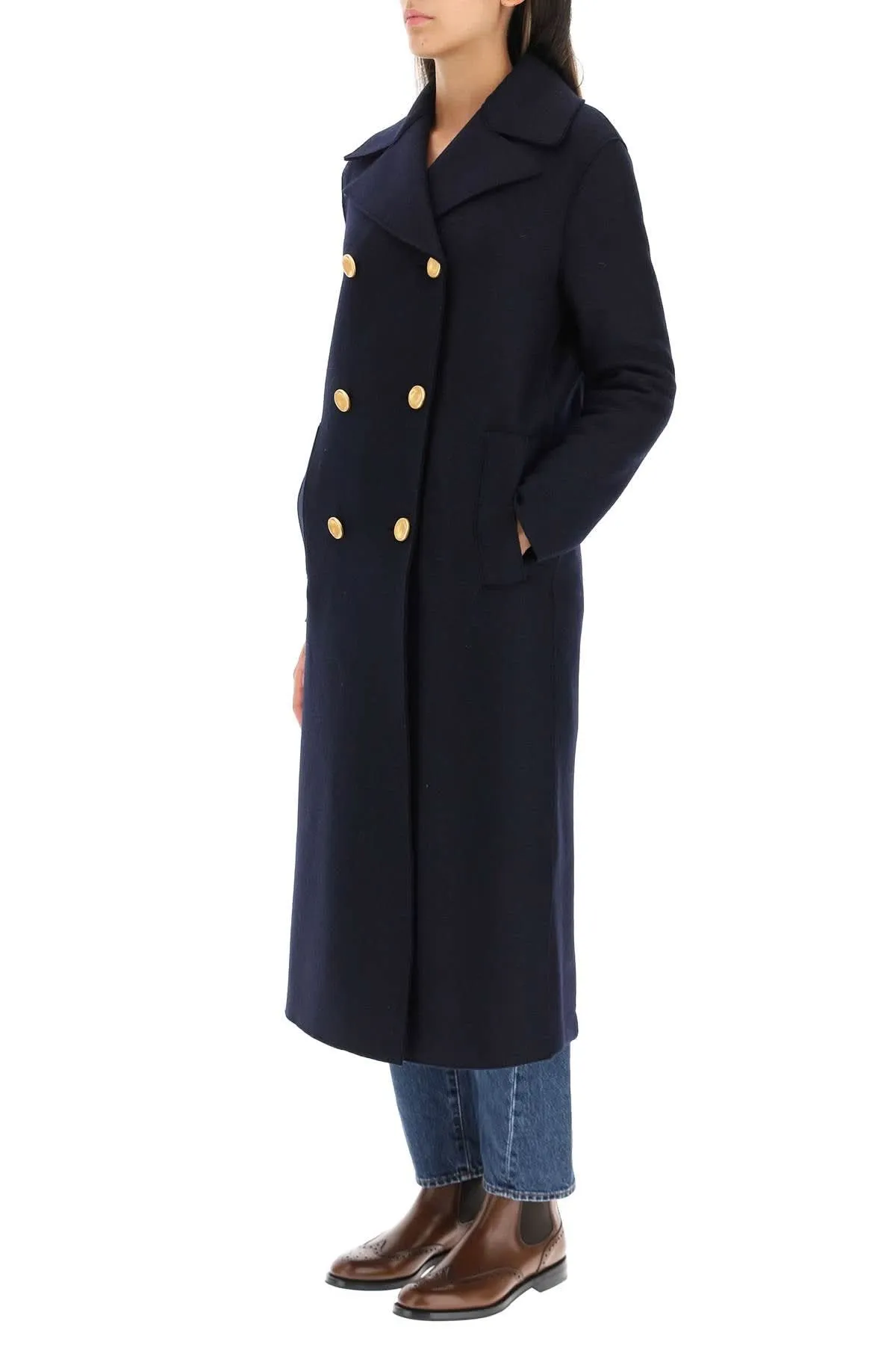 Harris Wharf London double-breasted coat in pressed wool