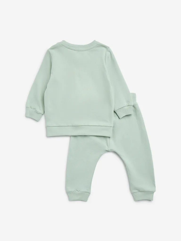 HOP Baby Mint Embossed Cotton Sweatshirt and Joggers Set