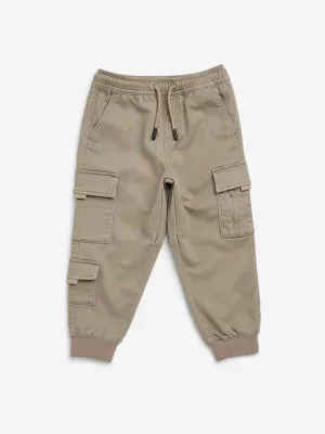 HOP Kids Taupe Cargo-Style Mid-Rise Cotton Blend Joggers