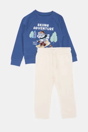 Infant Boys Blue And Cream Print Jogging Suit (2 Piece)