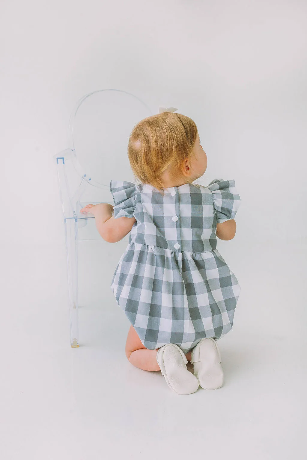 Infant Girl's Gray and White Plaid Bubble Romper