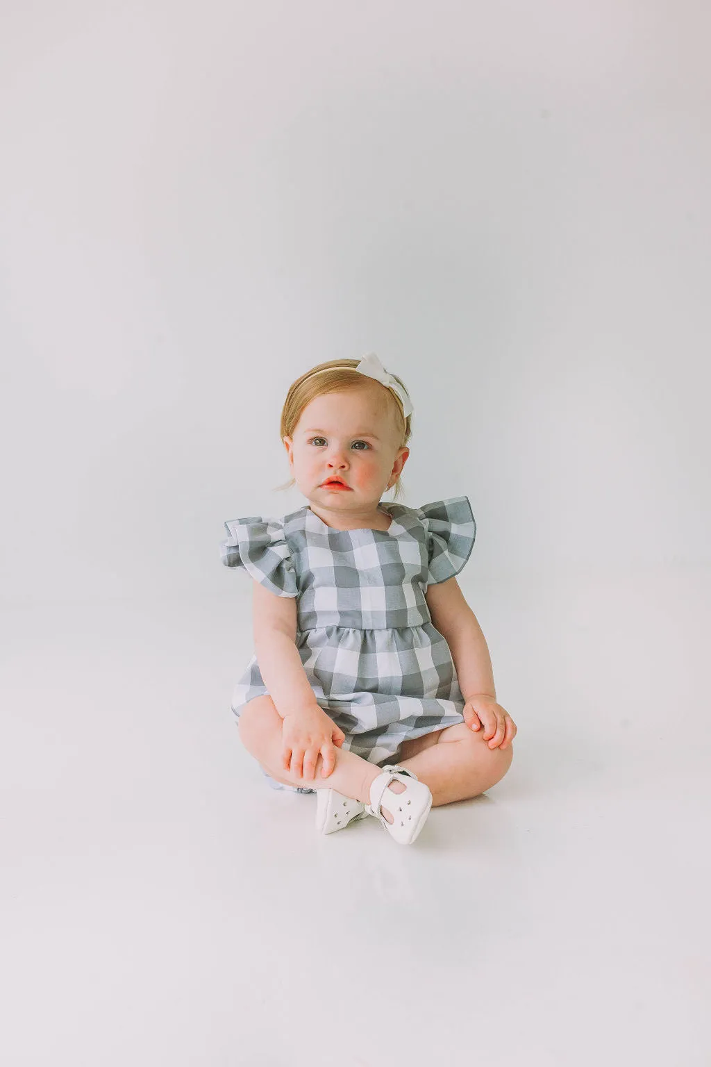 Infant Girl's Gray and White Plaid Bubble Romper