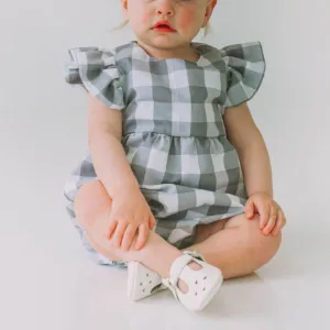 Infant Girl's Gray and White Plaid Bubble Romper