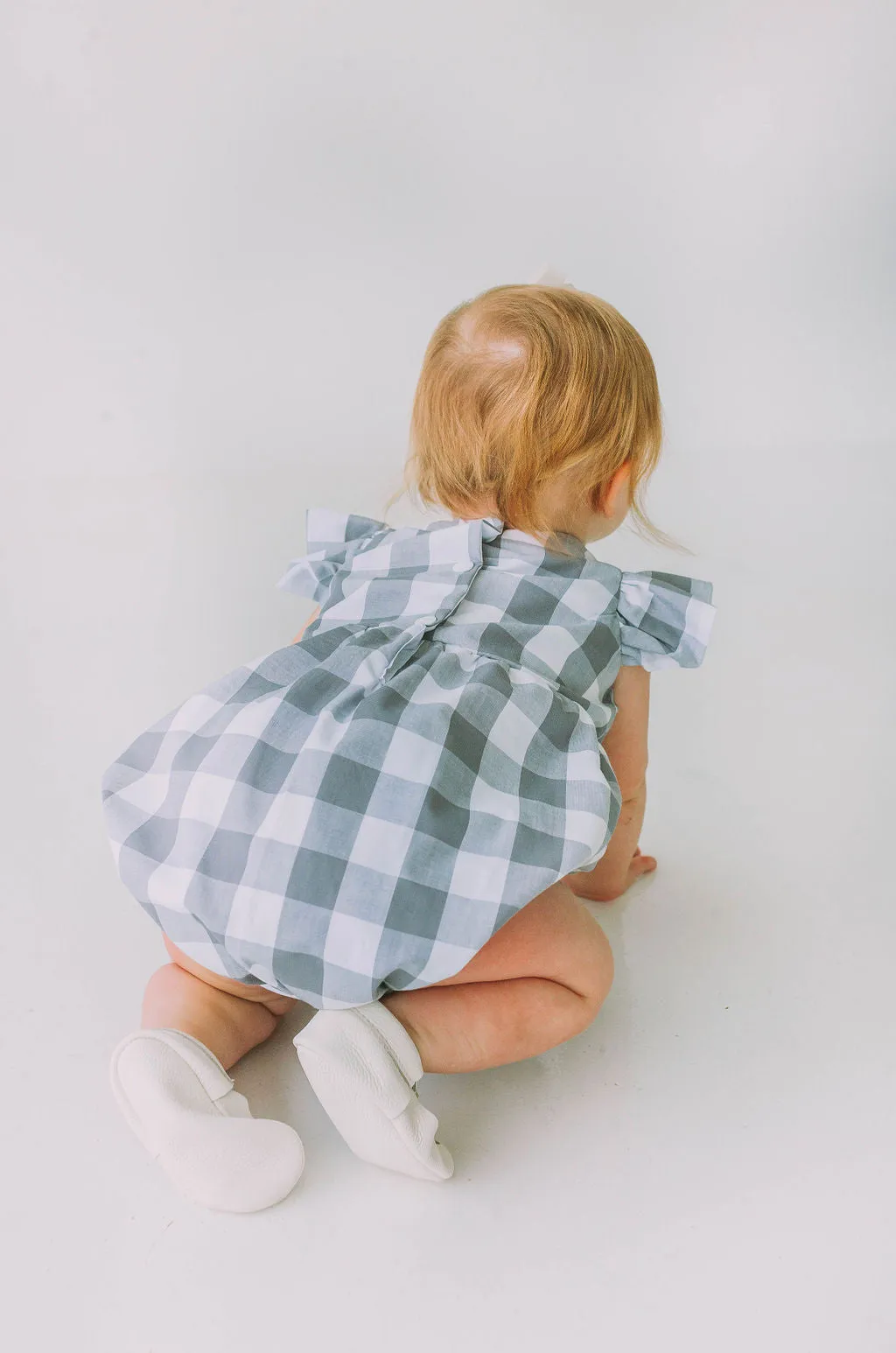 Infant Girl's Gray and White Plaid Bubble Romper