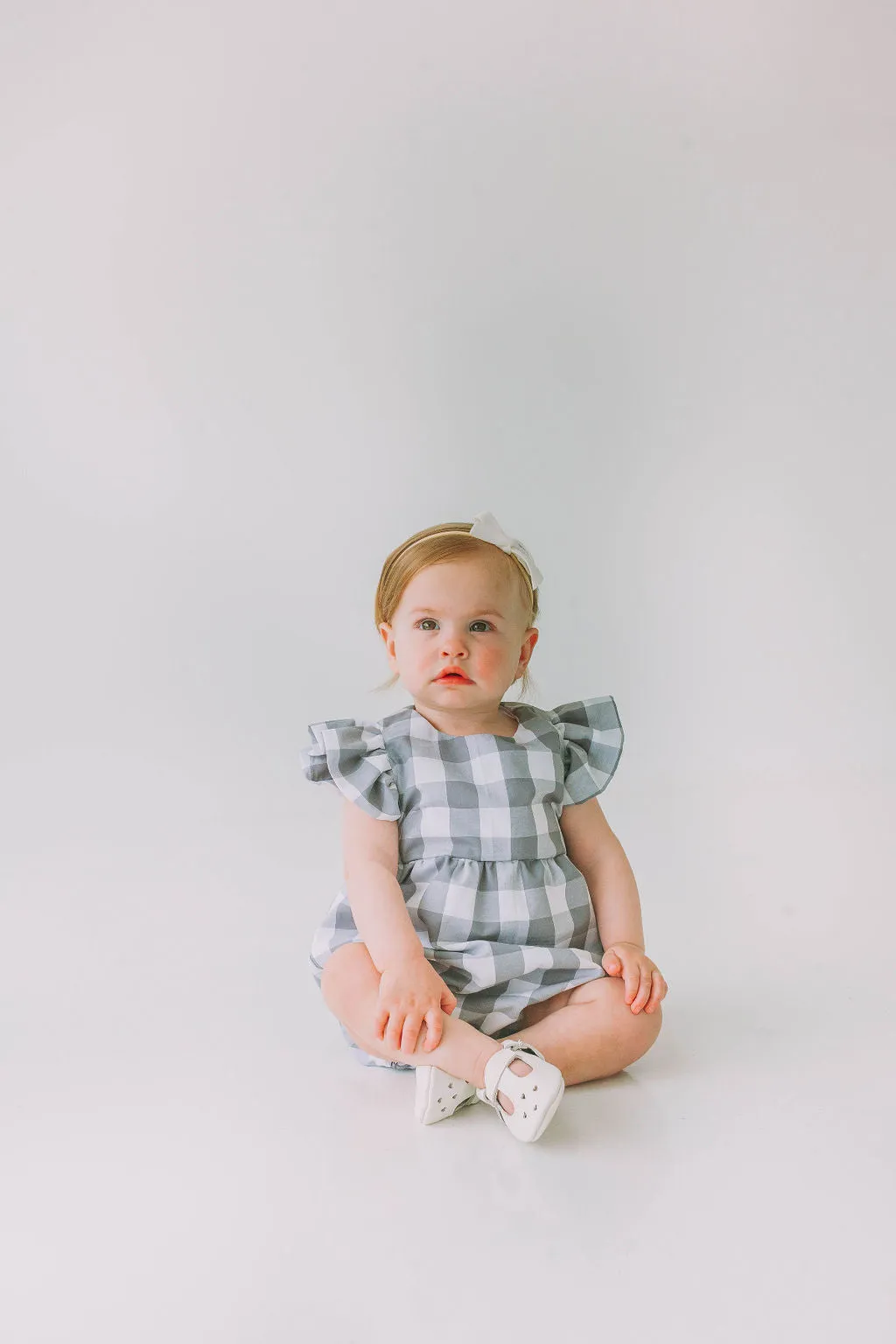 Infant Girl's Gray and White Plaid Bubble Romper