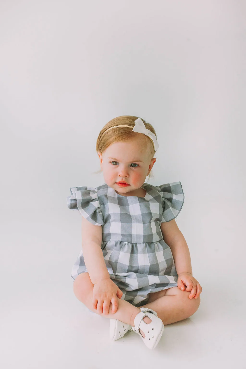 Infant Girl's Gray and White Plaid Bubble Romper