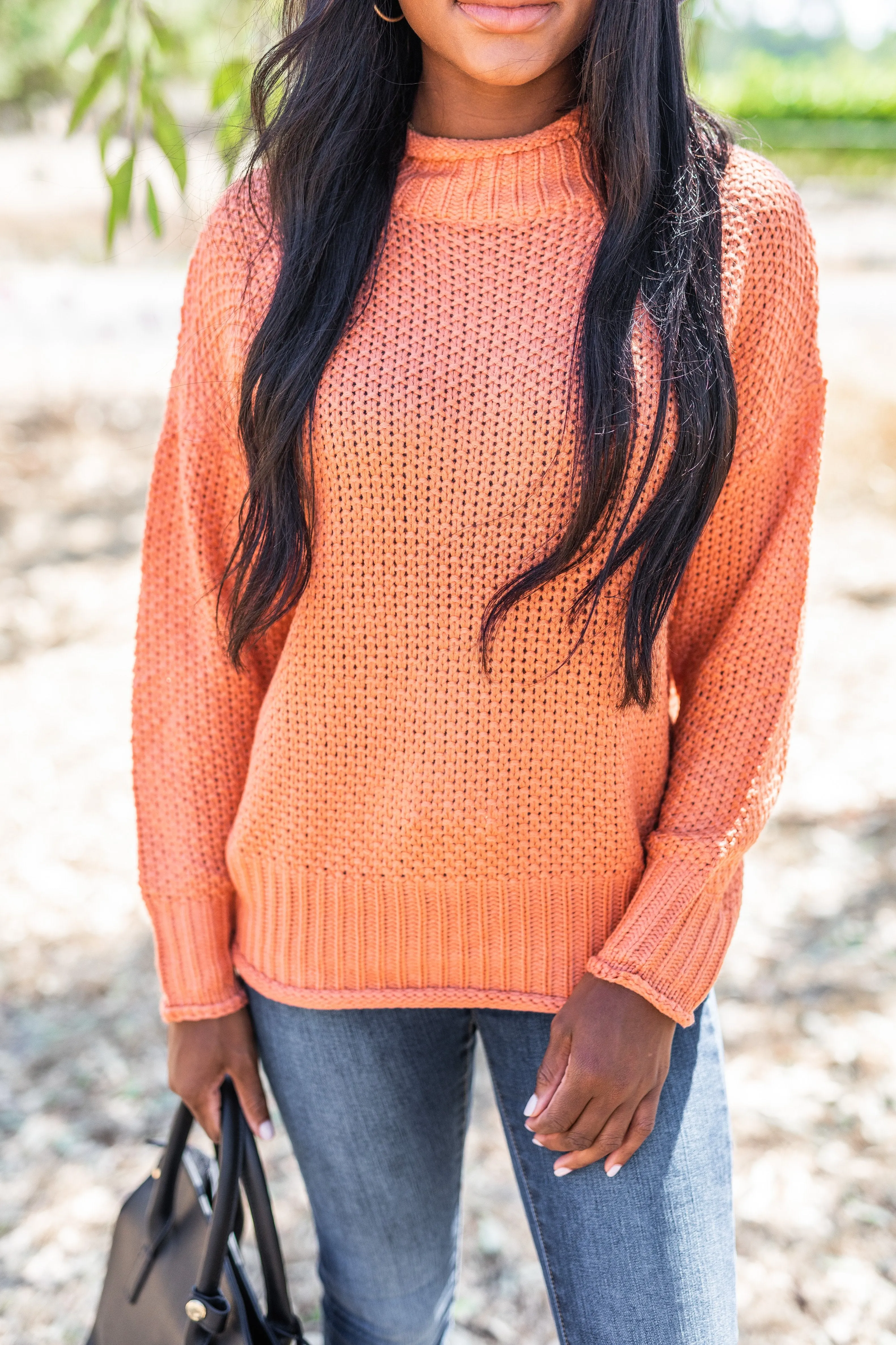 Just Admit It Orange Mock Neck Sweater