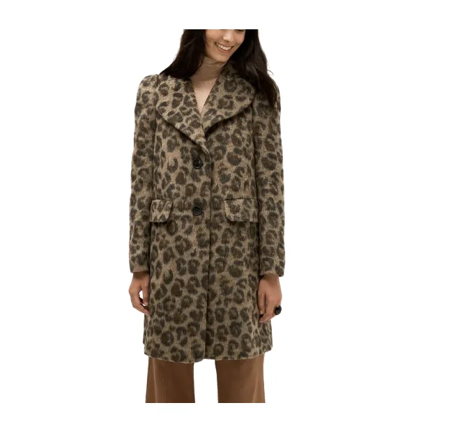 KATE SPADE Women's Brushed Leopard Wool Blend Coat in Hazelnut