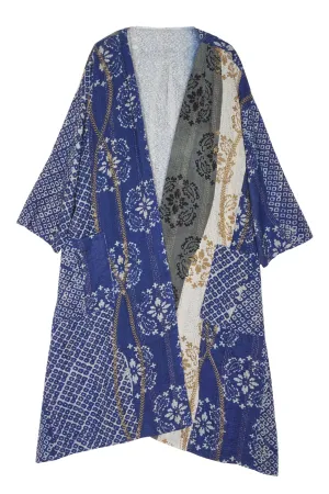 KIMONO COTTON KANTHA LONG DUSTER - kc2328-blu -