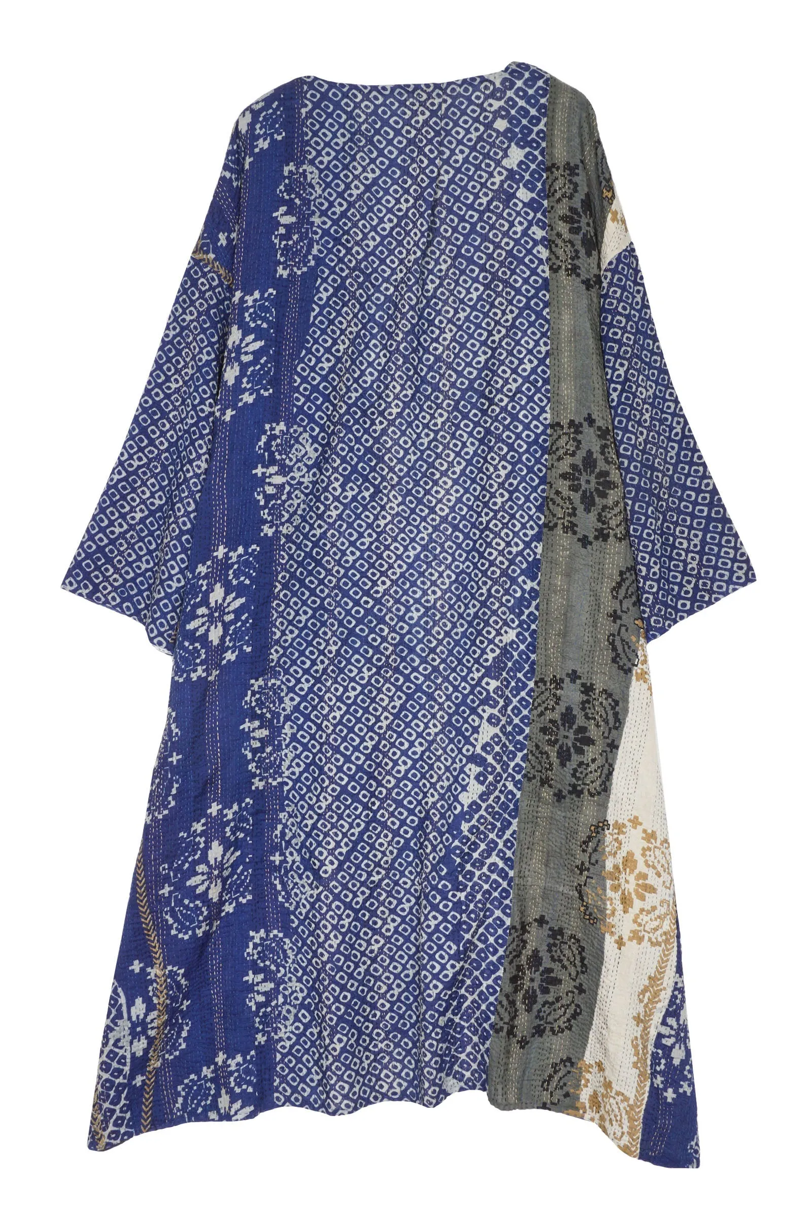 KIMONO COTTON KANTHA LONG DUSTER - kc2328-blu -