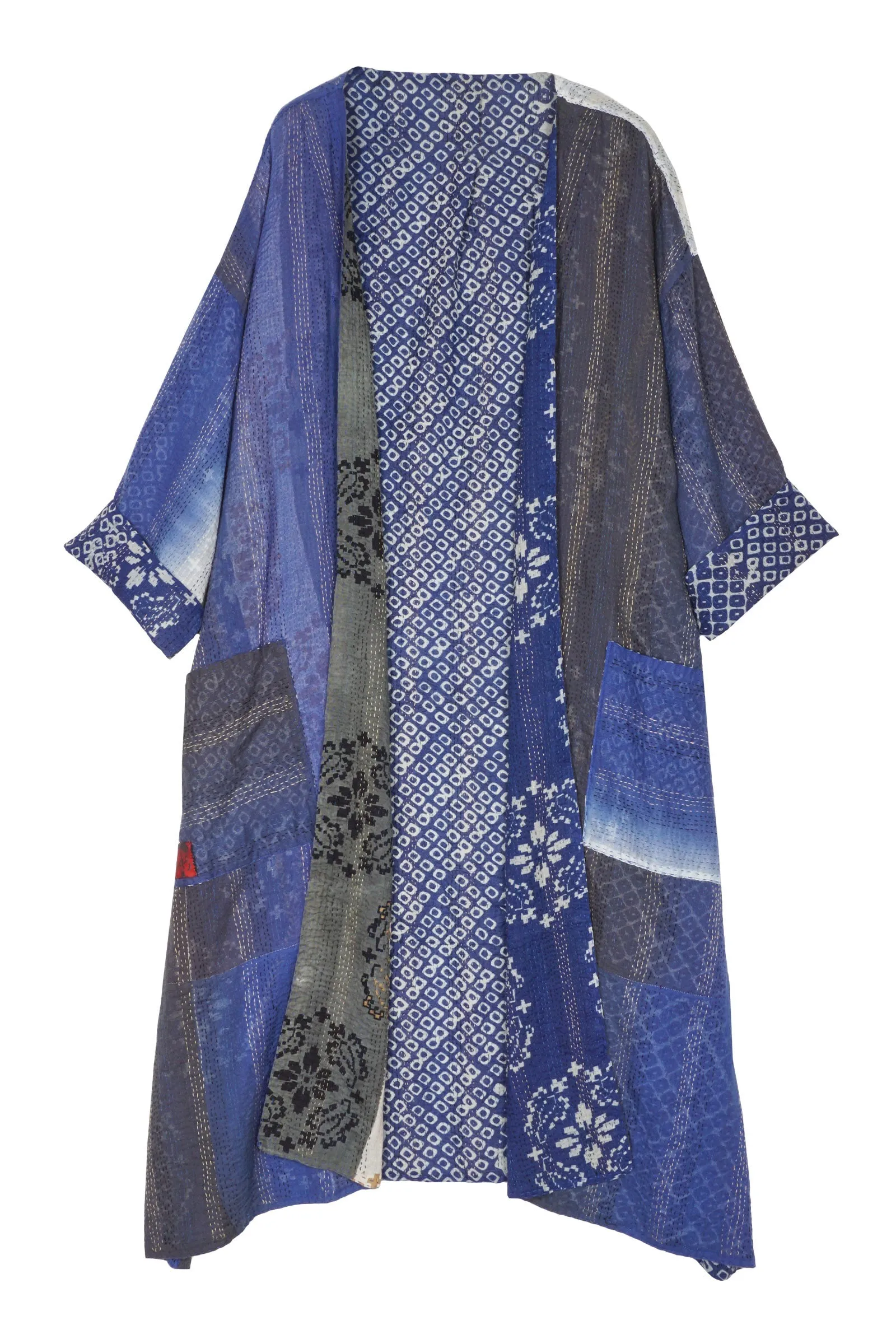 KIMONO COTTON KANTHA LONG DUSTER - kc2328-blu -