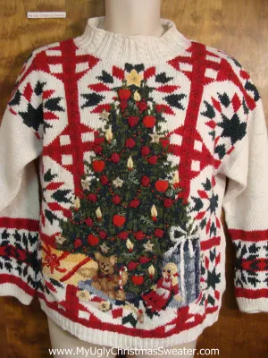 Lattice Work and Green Tree 80s Ugly Christmas Sweater