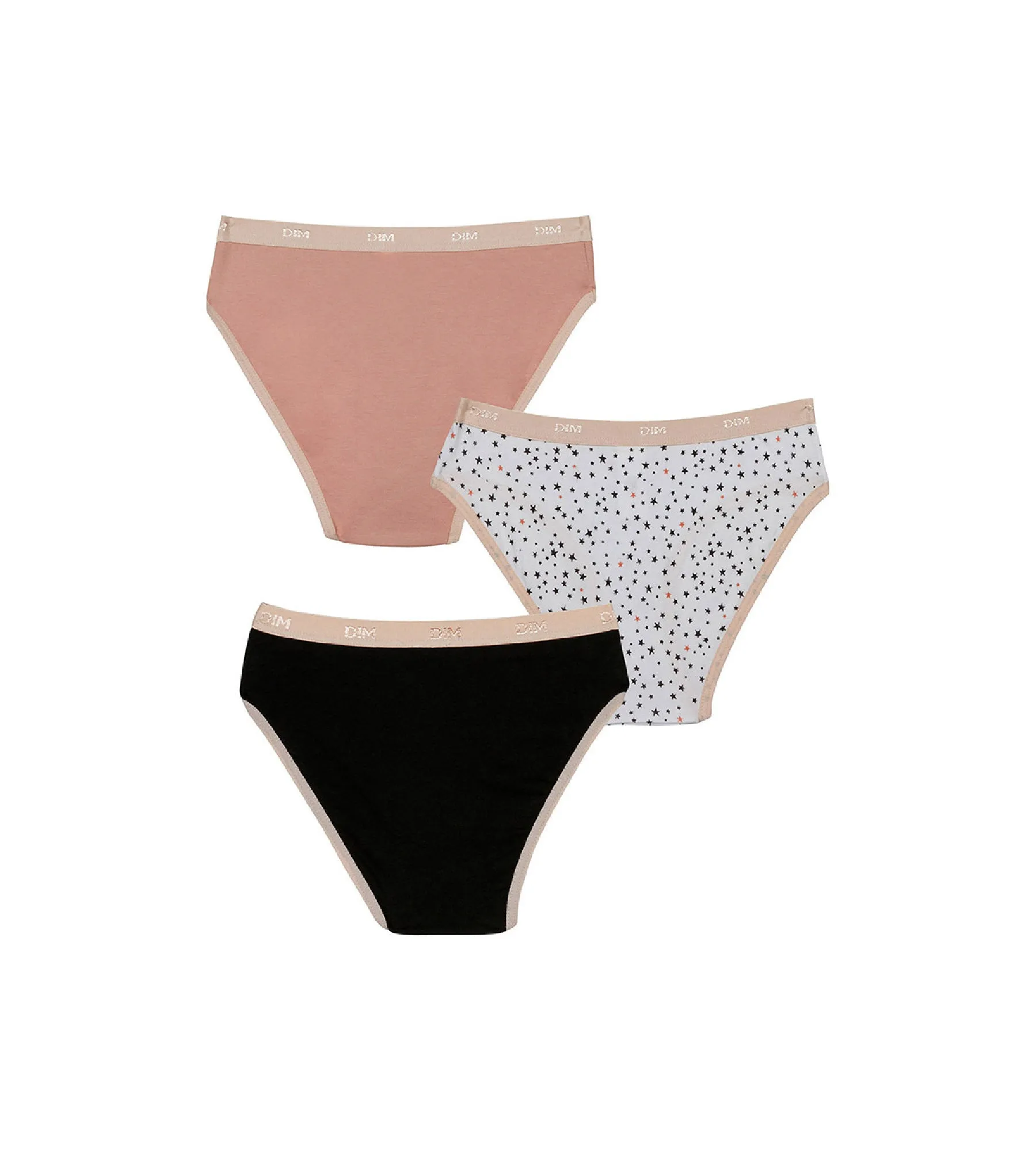 Lot de 3 slips fille coton stretch motif étoiles Noir Rose Les Pockets