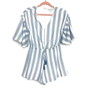 Loveriche Striped V-Neck Drawstring Waist Romper- Size S