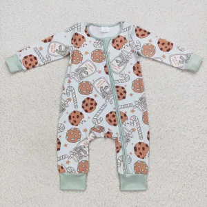 LR0631 baby green boy christmas cookie candy onesie