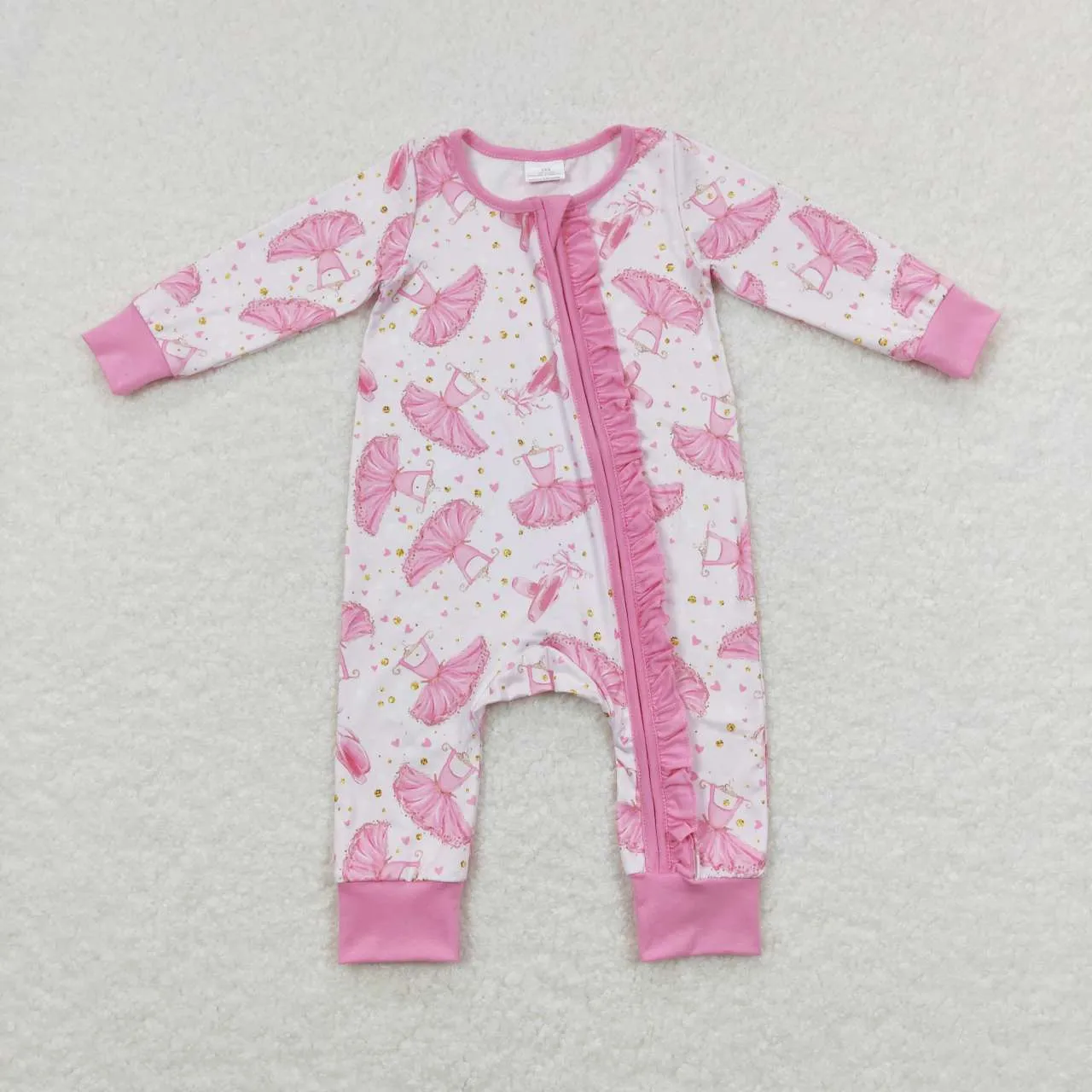 LR0647 baby girl  pink dress print zipper onesie