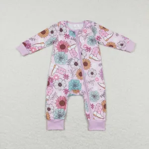 LR0801 baby girl flowers long sleeve zip onesie