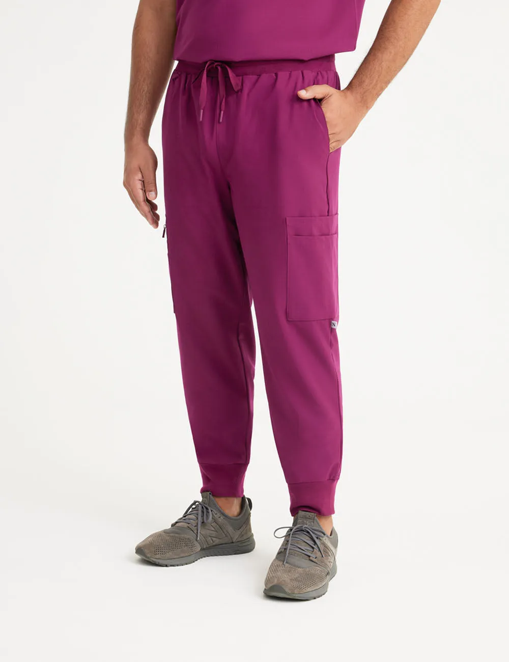 Men's 10-Pocket Jogger Scrub Pants - Burgundy