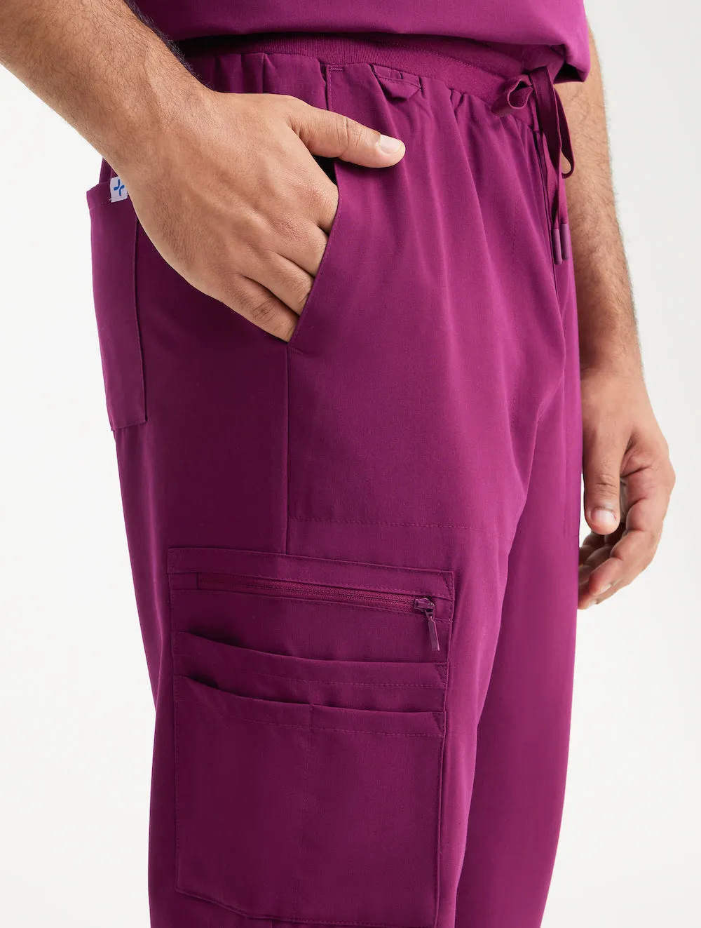 Men's 10-Pocket Jogger Scrub Pants - Burgundy