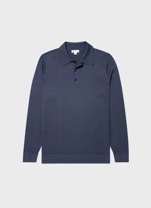 Men's Extra-Fine Merino Polo Shirt in Slate Blue