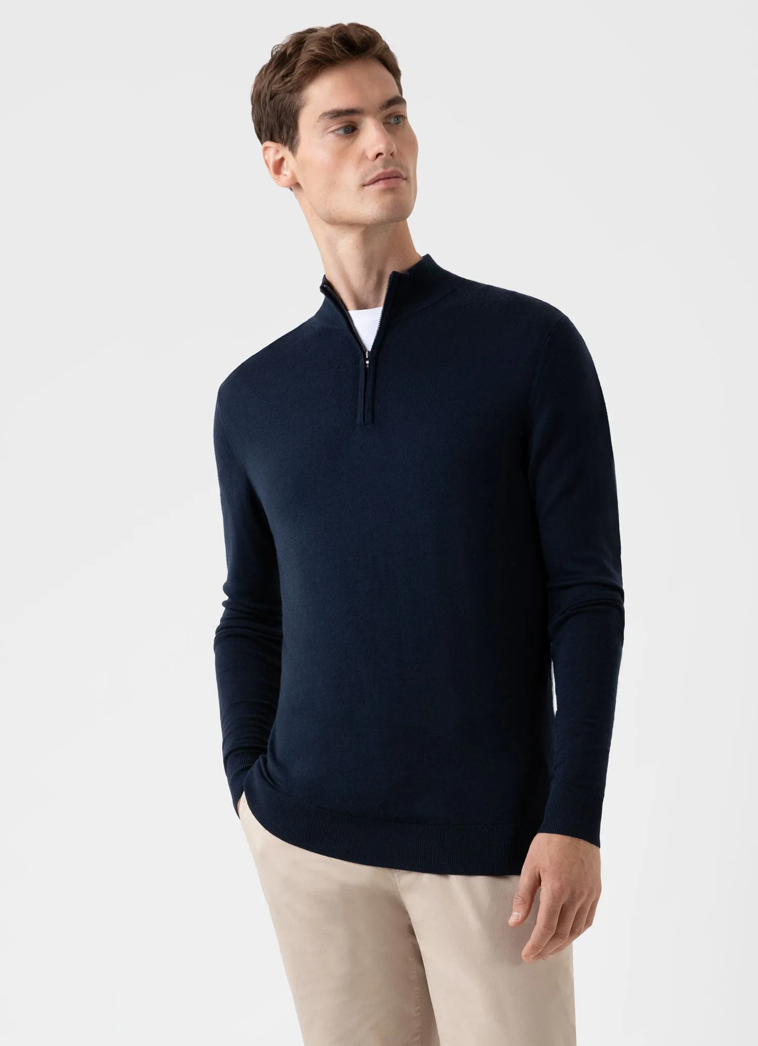 Men's Extra-Fine Merino Zip Neck in Light Navy