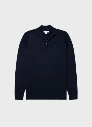 Men's Extra-Fine Merino Zip Neck in Light Navy