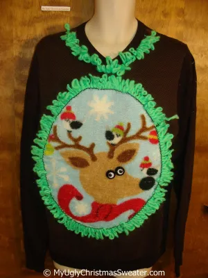 Mens Funny Pullover with Reindeer and Green Trim