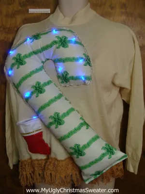 Mens Light Up Funny Christmas Sweater Huge 3D Candy Cane