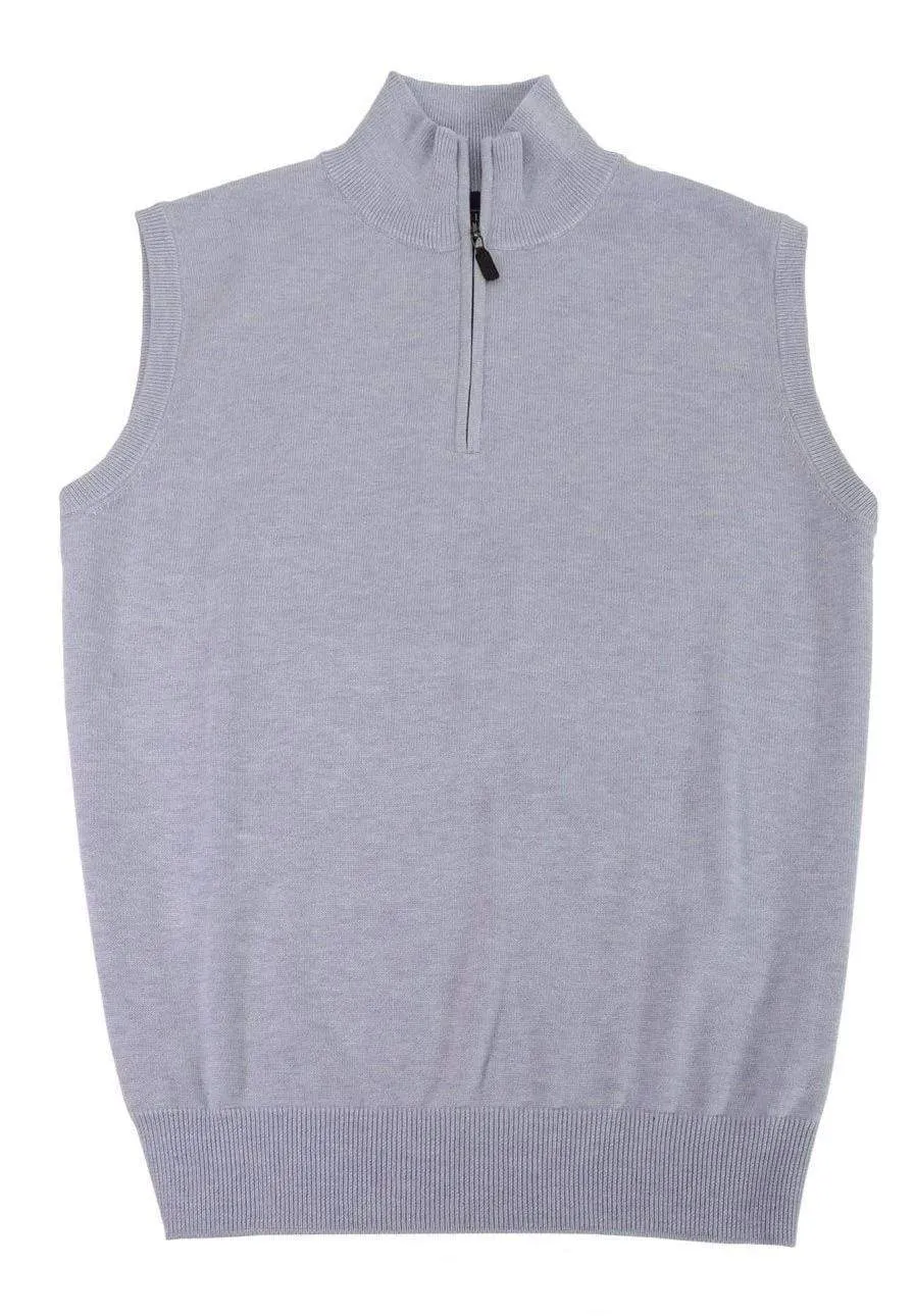 Mens Quarter Zip Mock Neck Light Weight Cotton Sweater Vests Available in 7-Colors