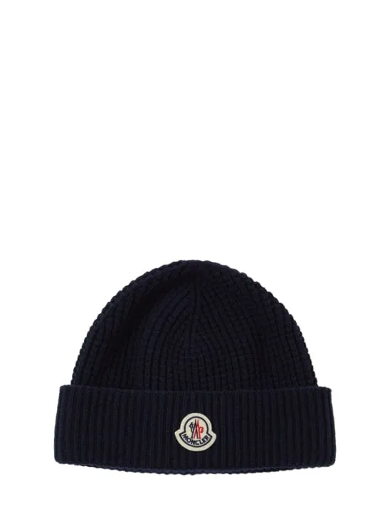 Moncler   Logo detail wool &amp; cashmere beanie 