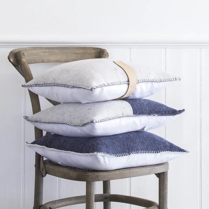 NAVY / GREY MERINO WOOL BLEND CUSHION 55cm x 55cm