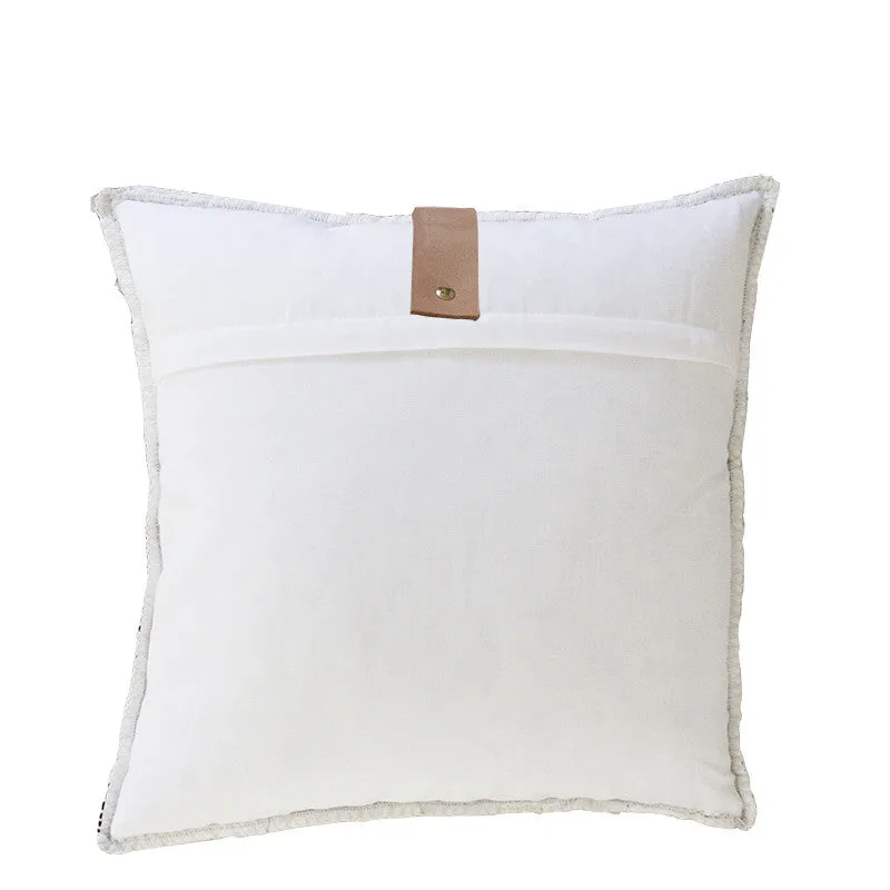 NAVY MERINO WOOL BLEND CUSHION WITH LEATHER 55cm x 55cm