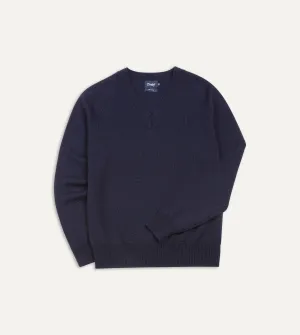 Navy Merino Wool V Neck Jumper