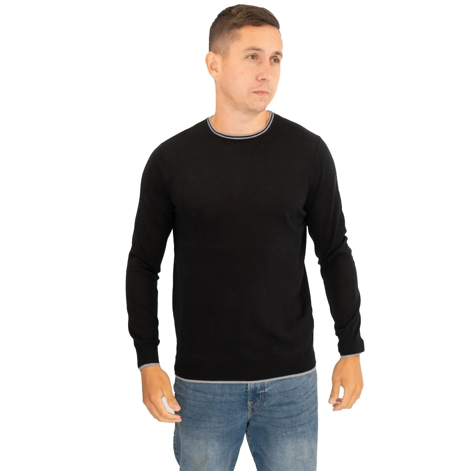 Nicole Farhi Mens Crew Neck Merino Wool Jumper Black