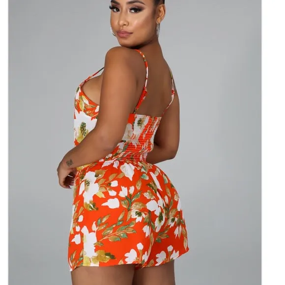 Orange Floral Romper