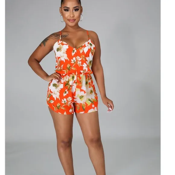 Orange Floral Romper