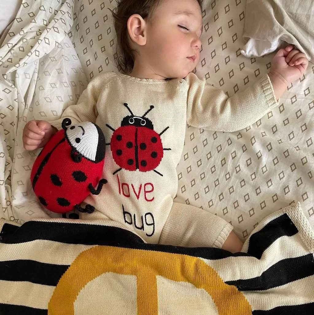 Organic Knitted Baby Romper - "Love Bug"