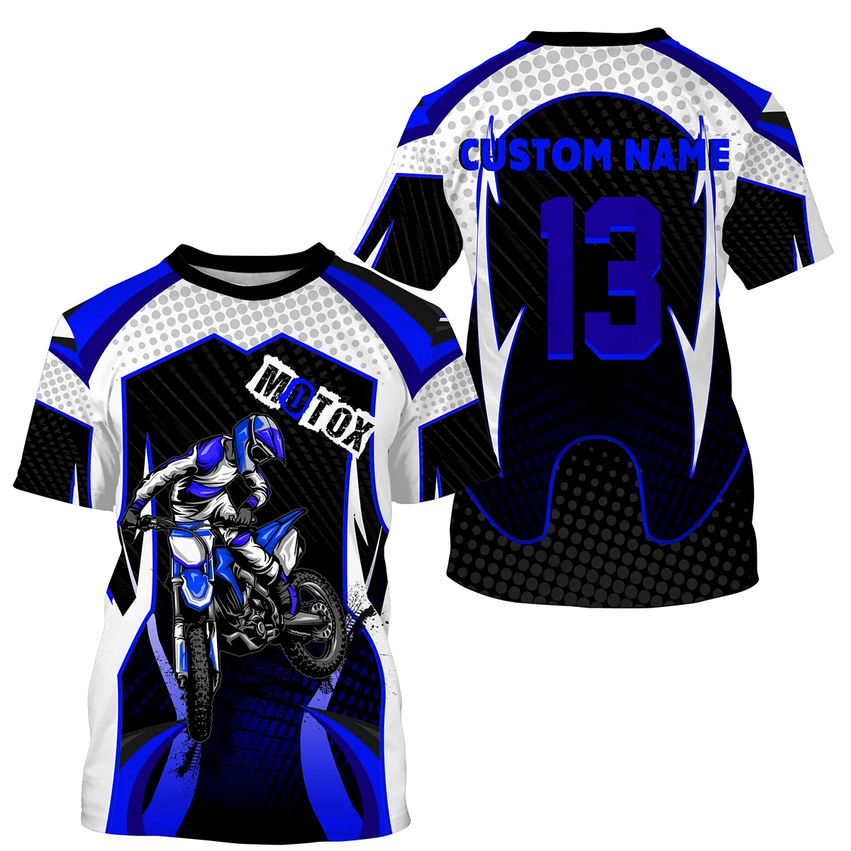 Personalized Motox Jersey Blue Dirt Bike Racing Motorcycle Off-Road Riders 3D Long Sleeves, Gift for Biker