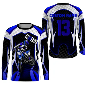 Personalized Motox Jersey Blue Dirt Bike Racing Motorcycle Off-Road Riders 3D Long Sleeves, Gift for Biker