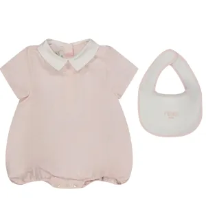 Pink Baby Short Sleeves Logo Romper   Bib