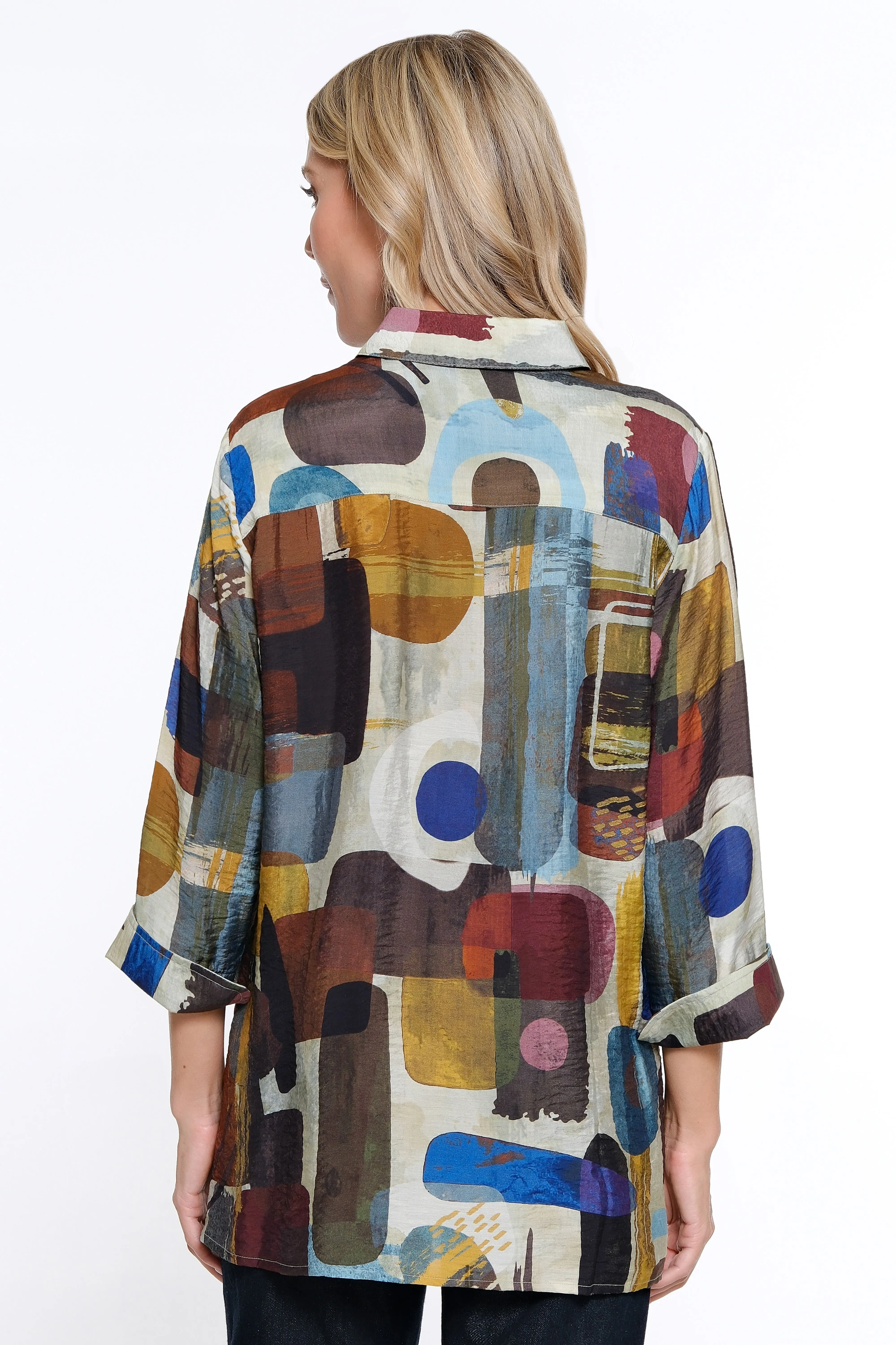 Printed Woven Button Front Blouse - Women's - Abstract Multi