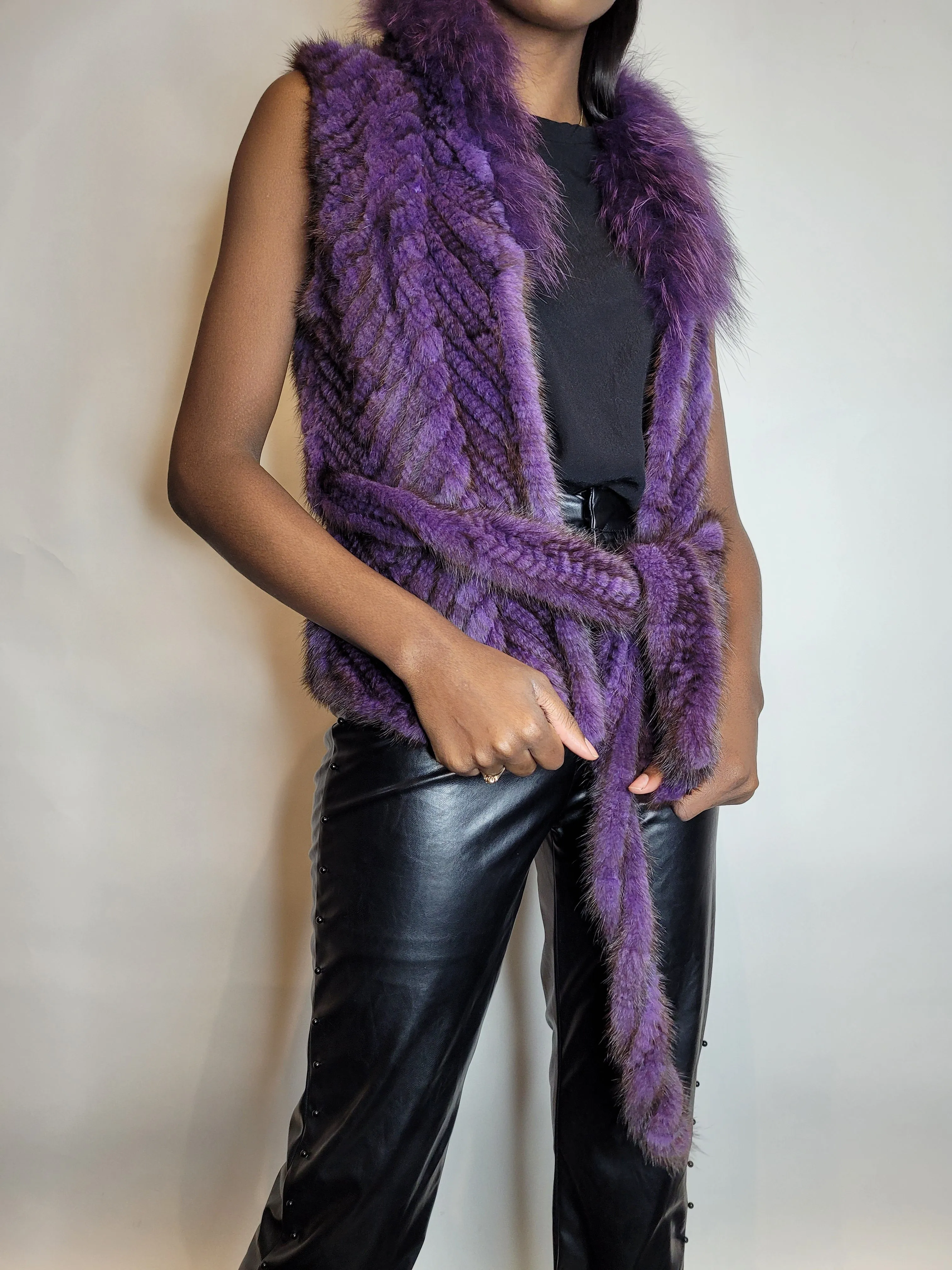 Purple Mink Vest with Fox Trim