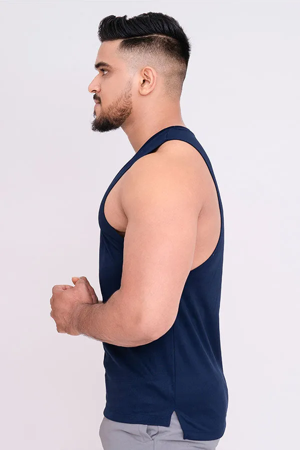 QUIRKY GYM VEST NAVY BLUE - TRAINING QUOTES