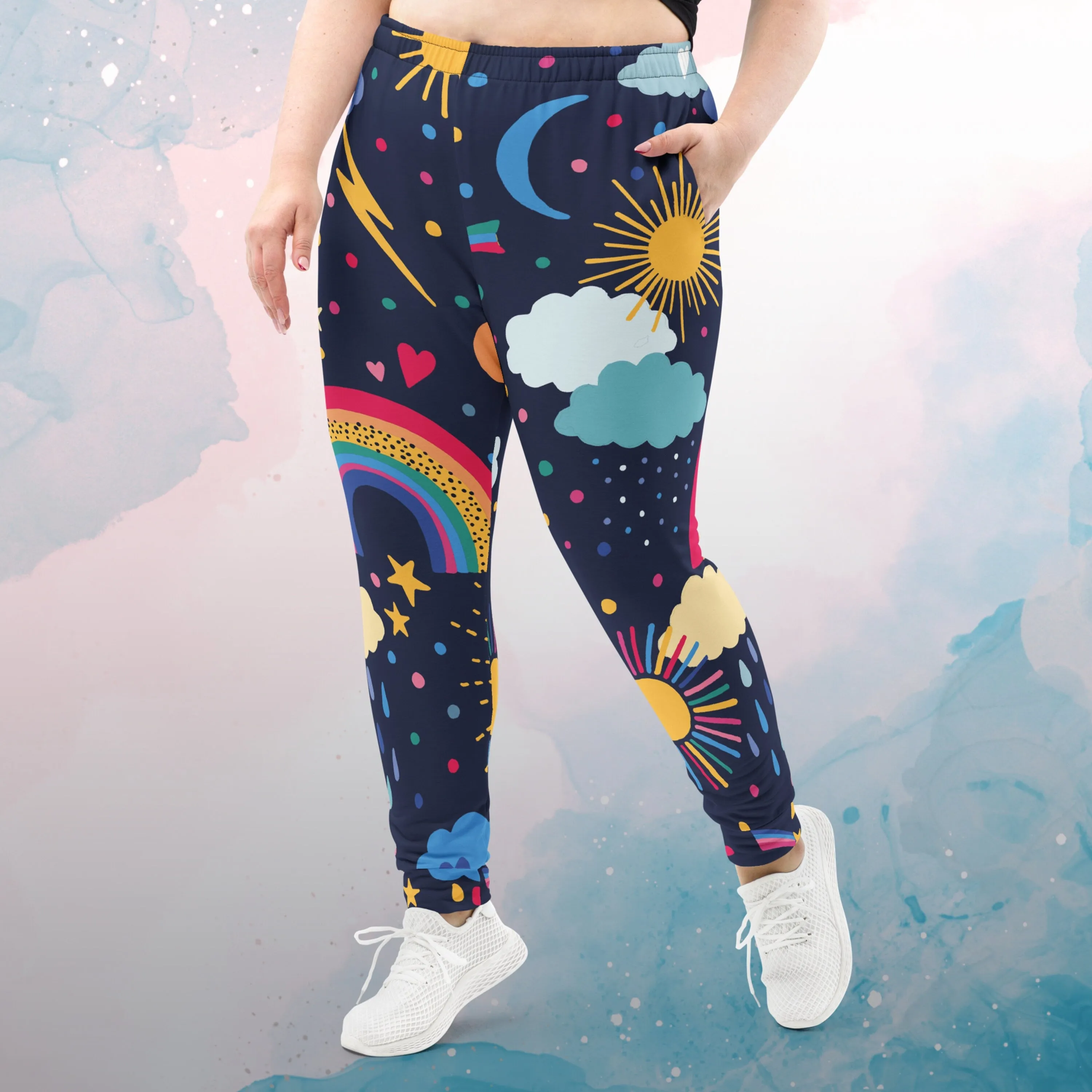 Rainbows and Rain Clouds Weather Themed Womens Joggers Sweat Pants