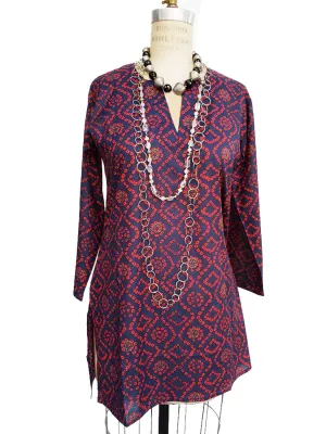 Raja Cotton Tunic Navy Red Tie Dye