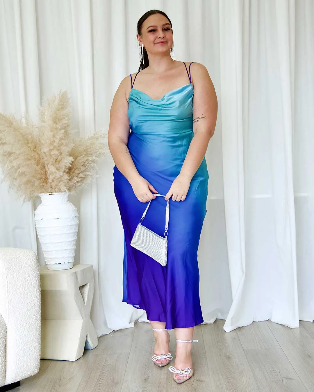 Serenity Satin Midi Dress - Blue Ombre